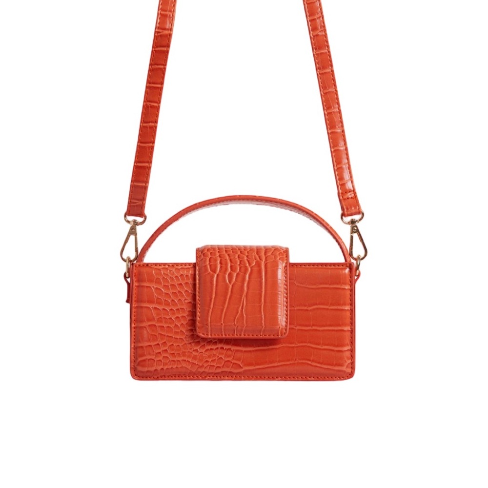 NEW EGO Malaya Clasp Top Handle Mini Bag In 🍊 Croc Print Faux Leather 🍊
